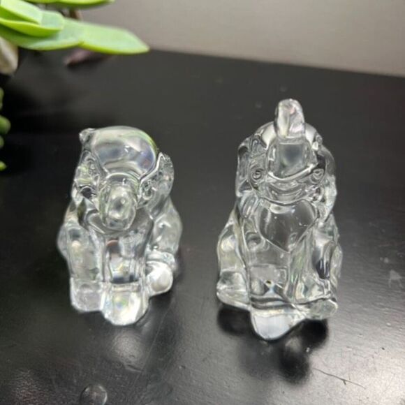Lenox Elephant Salt & Pepper Shaker Set Full Lead Crystal Prosperity Trunk Up - Picture 3 of 11